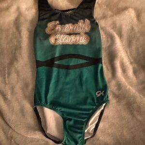 Green and black emerald classic striped emerald gymnastics leotard